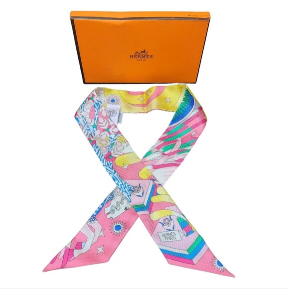 Hermes Twilly Silk Scarf Danse Des Amazones Multicolor Print New France Luxury - Picture 14 of 14